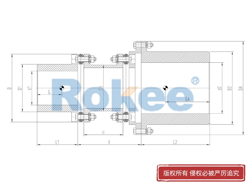 RLAF大小轴装金属膜片联轴器,减速机膜片弹性联轴器定制厂家,Rokee