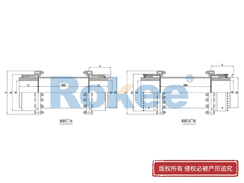 RODT中间接管型鼓形齿式联轴器,中间接轴齿式联轴器厂商,Rokee