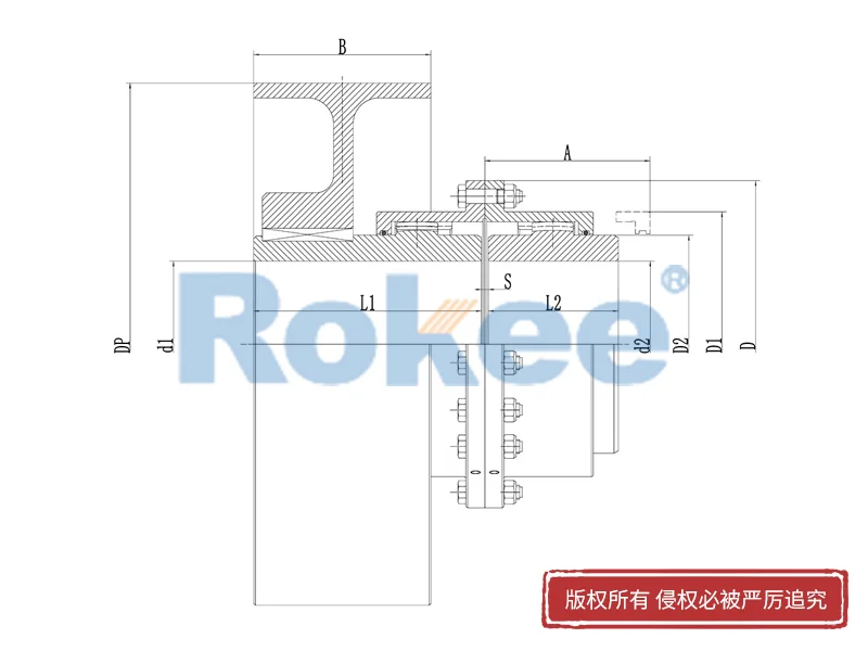 RODU制动轮型鼓形齿式联轴器,中间接轴齿式联轴器厂商,Rokee