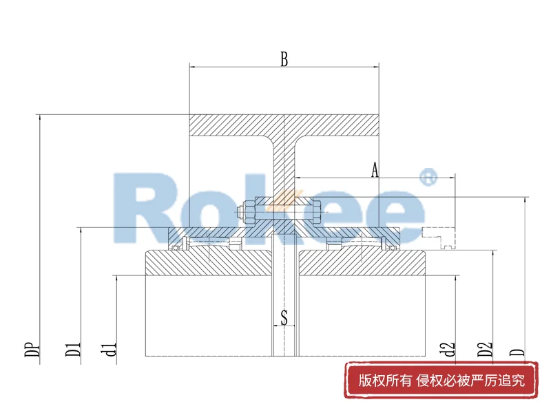 RODW制动轮型鼓形齿式联轴器,中间接轴齿式联轴器厂商,Rokee